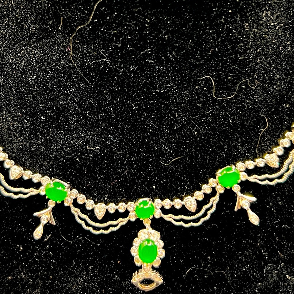 18k solid gold diamond Grade A jade necklace